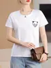 Panda dos desenhos animados hot stamping pescoço redondo algodão mercerizado Novo plus size meia manga emagrecendo 24 primavera e verão nova camiseta feminina de manga curta