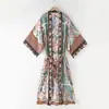 Punto Mujeres Nuevo Wholesale Estampado de Flor de Fénix Kimono de Algodón con Caída Chaqueta 8660