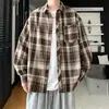 Camisa a cuadros retro americana de manga larga para hombre, chaqueta cárdigan oversized en colores otoñales, camisa holgada casual de moda