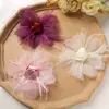 Atmósfera invernal original pluma organza rosa diy horquilla hecha a mano tocado accesorios para ropa al por mayor