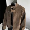 Jaqueta de Couro PU Tie-dye Americana Masculina Primavera Outono Corte Justo Gola Alta de Piloto Roupa Externa Estilosa Bonita Toque de Luxo Jaqueta de Baseball