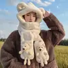 Bonito Gorro de Peluche Otoño e Invierno para Mujer, Set de Tres Piezas con Bufanda y Guantes, Gorro Integrado Forrado de Felpa y Engrosado, Resistente al Viento y Cálido para Exteriores