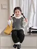 Chaleco de Punto Coreano con Capas para Niñas Otoño e Invierno Ropa Nueva de Invierno Bebé Elegante Cuello de Encaje Chaleco Grueso