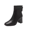 Botines de Tobillo de Tacón Grueso y Punta Cuadrada para Mujer 2026 Otoño/Invierno Nuevo Estilo Botas Adelgazantes Elegantes Botas Martin de Tacón Alto Botines Franceses Pequeños