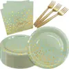 Novo Conjunto de 24 Peças Azul Marinho Verde Claro Dourado Prato de Jantar Transfronteiriço suprimentos para Festa Prato de Jantar para Festa Copo de Papel