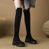 Suela de 7 cm~Otoño e Invierno 2025 Botas Altas 5050 Tacón Alto Plataforma Impermeable Tacón Grueso Botas Largas Punta Redonda Talla Grande Botas Elásticas para Mujer