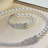 Pulsera de Flor con Gradiente de Diamante Brillante de Perla Blanca Australiana Shijia de Luz Fría para Mujer, Joyería de Atmósfera de Nicho Noble y de Gama Alta