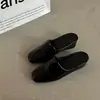 Mules planos retro minimalistas estilo old money para mujer, verano 2026, con punta cuadrada, suelas gruesas, antideslizantes y tacón de cuña
