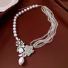 Collar de Flor con Goteo de Aceite y Perlas para Mujer, Cadena para Clavícula de Lujo Ligero de Gama Alta, Collar Versátil con Diseño Vintage al por Mayor