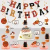 Banner de letras de cumpleaños con tema de baloncesto, banderín de tirar deportivo para niño, decoración colgante en espiral, adorno para pastel, adorno de panal de abeja de escritorio