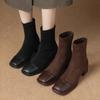 Botas Nuevas 2026 de Ante con Retazos y Punta Cuadrada de Caña Baja, Estilo Británico, Botines Cortos Ajustados con Tacón Medio Grueso, Tallas 32-43, Botas de Exportación