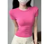 Camiseta de Manga Corta con Cuello Redondo K3567 para Mujer, Estilo Delgado de Verano, Versátil Ajuste Delgado, Hombro Recto, Top Básico de Color Sólido