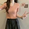 2024 Nuevo Estilo de Verano Camiseta Estilo Coreano para Personas Pequeñas Estilo Coreano Look Adelgazante Top Corto de Manga Corta con Cuello en V para Mujer