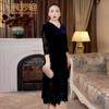 Novo Estilo de Outono Vestido de Veludo Dourado Elegante e Nobre com Decote em V Banquete de Casamento Vestido de Mãe Venda Direta da Fábrica Atacado