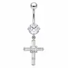 Nuevo modelo de comercio exterior anillo para ombligo de mariposa con incrustaciones de circonita de cobre, piercing de acero inoxidable 14G con rosca externa para ombligo, en stock de fábrica