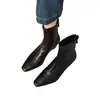 Botas hechas a mano ~ tacón cuadrado de 5 cm, punta cuadrada, botas elásticas ajustadas para mujer, otoño e invierno 2026, botines de tacón de cuña con cremallera trasera