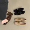 Nuevos Zapatos de Solapa de Boca Profunda Otoño 2026 para Mujer Mocasines de Gamuza sin Cordones Mocasines de Estilo Británico para Mujer Punta Cuadrada Retro