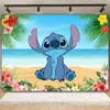 Estilo Hawaiano Stitch Stitch Dibujo Animado Fiesta de Revelación de Género Fondo de Foto de Cumpleaños Accesorios