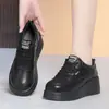 Parte superior de piel, versátiles, suela gruesa, con cordones, zapatos tipo 'mom', colección otoño/invierno, zapatos casuales para mujer, tenis blancos, tacón de cuña, zapatos de piel para mujer