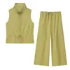Para Ropa Femenina Transfronteriza Estilo Europeo y Americano Verano 2025 Nuevo Conjunto Casual Chaleco Holgado Ajustable + Pantalones de Pierna Ancha Holgados