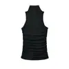 Top de tirantes sin mangas y cuello alto puramente sexy para mujer, nuevo estilo de verano, delgado y ajustado, fruncido, top elegante y adelgazante