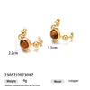Brincos de Moda Leve Luxo Estilo Maillard Banhados a Ouro 18K com Pingente de Pérola Natural e Pedra Olho de Tigre, Nova Coleção Outono e Inverno