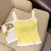 Retro Americano Color Dopamina Bloque de Color Enterizo Falso Dos Piezas Sin Mangas Bandeau Superposición Color Contrastante Dulce Picante Chica Camiseta sin Mangas