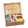 Set de costura, caja de costura casera vintage, caja de almacenamiento de hilo y aguja de coser, herramienta para punto de cruz, caja de costura de madera maciza