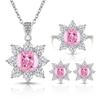 Transmisión en Vivo Más Vendido Corte Flor de Hielo Gema de Color Juego de Girasol Moda Lujo Anillo de Diamante de Alto Carbono Collar Pendientes Colgante para Mujer