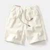 Bermudas de Trabalho Masculinas de Verão, Calças Retas Largas de Veludo Cotelê no Joelho, Cintura Elástica, Calças de Comprimento Médio, Moda Vintage Estilo Americano