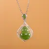 Colgante de Plata S925 para Mujer con Incrustación de Jade de Calabaza Natural, Collar Minimalista de Lujo Ligero de Moda