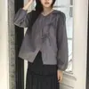 Camisa Top Chic Coreana para el Trabajo Cuello Redondo Encaje Irregular Lazos
