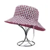 Sombrero de Cubo con Protección Solar para Primavera y Verano para Mujeres de Mediana Edad y Mayores, Sombrero de Pescador con Visera para Damas, Sombrero de Tela Fina a Cuadros para Abuelas