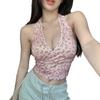 Verano 2025 Nuevo Estilo Deseo Puro Floral Correa para el Cuello Sexy Delgada Corta Chaleco de Chica Caliente para Mujer