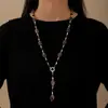 Streamer Ámbar~Collar Largo de Cuentas Ojo de Tigre Estilo Retro Maillard para Mujer Otoño e Invierno Lujo Accesible Suéter de Gama Alta