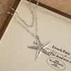 Colar de Contas com Pingente de Estrela-do-Mar de Camada Dupla com Tema de Praia para Mulheres, Design Longo em Forma de Cruz, Adequado para Combinar com Vestidos e Saias, Acessórios Doces e Descolados para Meninas Modernas