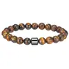Pulsera de Piedra Natural de 8 mm de Venta Caliente Transfronteriza Europea y Americana Conjunto Combinado de Ojo de Tigre Negro y Ágata Pulsera Elástica al por Mayor