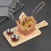Novo Rack de Madeira para Batatas Fritas, Recipiente Criativo Estilo Americano para Frango Frito, Conjunto de Pratos Estilo Ocidental em Madeira de Acácia