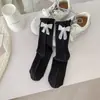 Calcetines con Lazo de Perlas en el Talón para Mujer, Calcetines Estilo Ballet de Media Pantorrilla, Calcetines Dulces con Volantes de Doble Aguja Combinados con Zapatos Pequeños de Cuero