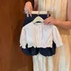Conjunto de camisa de renda infantil casual elegante e da moda para outono e calça de perna reta para meninas