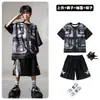 Ropa de Moda Hip-Hop para Niños Traje Negro de Manga Corta con Chaleco Falso para Niños Ropa Genial de Percusión para Actuación de Niñas