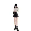 Calças de Couro PU Tamanho Grande Shorts de Perna Larga Feminino Outono Inverno 2026 Novo A-line Petite Roupa Exterior Casual Cintura Alta Calças Flare