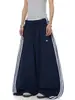 Calça de moletom reta com retalhos listrados atléticos retrô estilo rua americano para mulheres, calça atlética larga e casual para dançar