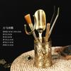 Juego de té de latón para seis caballeros, oficina, hogar, mesa de té de kung fu, pequeños adornos, ceremonia del té de latón, accesorios de cilindro de almacenamiento de 6 piezas