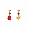 Pendientes Asimétricos Rojos de Año Nuevo con Aguja de Plata y Caracteres de la Fortuna, Nuevo Estilo Chino, Pendientes Versátiles Festivos Creativos Personalizados para Mujer