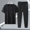 Traje de Verano para Hombre de Seda de Hielo Transpirable Deportivo Casual Cuello Redondo Pantalón Largo Traje de Secado Rápido Traje de Manga Corta de Seda de Hielo para Hombre