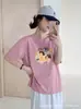 Camiseta de Algodão de Manga Curta Floco de Neve de Verão para Mulheres, Modelagem Solta, Emagrecedora, Estilo Preguiçoso, Gola Redonda, Venda Direta da Fábrica