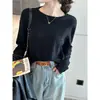 Blusa de Base Branca para Mulheres Novo Estilo Outono Malha Camada Interna Manga Longa Blusa Fina Gola Redonda