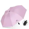 Atacado do fabricante guarda-chuva dobrável de uso duplo unissex com proteção solar resistente a UV, cabo listrado em bloco de cores, revestimento preto