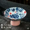 Bandeja de chá chinesa vintage azul e branca com pé alto prato de frutas tigela pequena lanche chinês sobremesa tigela de frutas secas bandeja de cerâmica